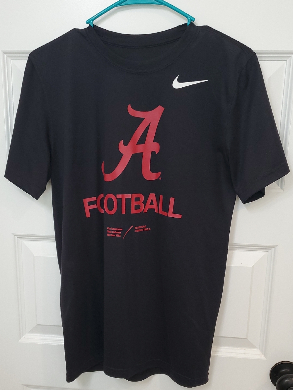 Nike Black Tee with Crimson Alabama A and White Swoosh